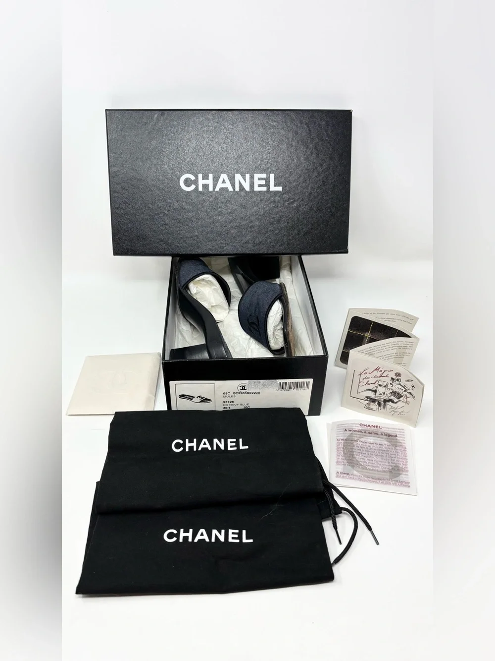Chanel Vintage Navy CC Logo Mule Heeled Sandals Size 6.5 90s Y2K